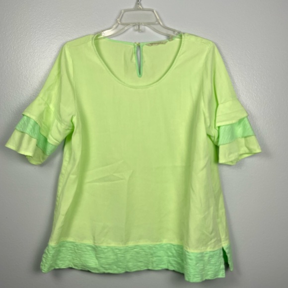 Soft Surroundings Tops - Soft Surroundings Bright Green Ruffle Sleeve Top Size Medium